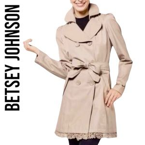 Betsey Johnson NWT Double Breasted Lace Hem Trench Coat ~ Tan ~ Size XL